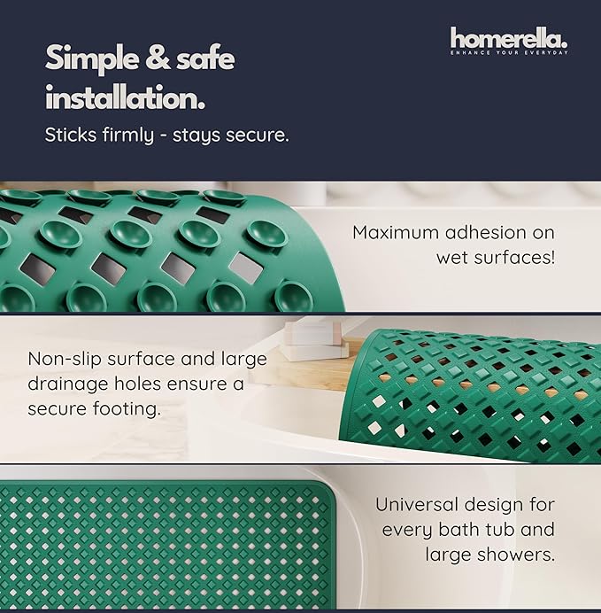 Bathtub Mat Non Slip 35x16 - homerella® Bath Mat Incl. Hooks for Drying, Extra Long, 100% BPA Free, Shower Mat Non Slip Anti Mold, Machine Washable, Shower Mats for Inside Shower Mildew Resistant