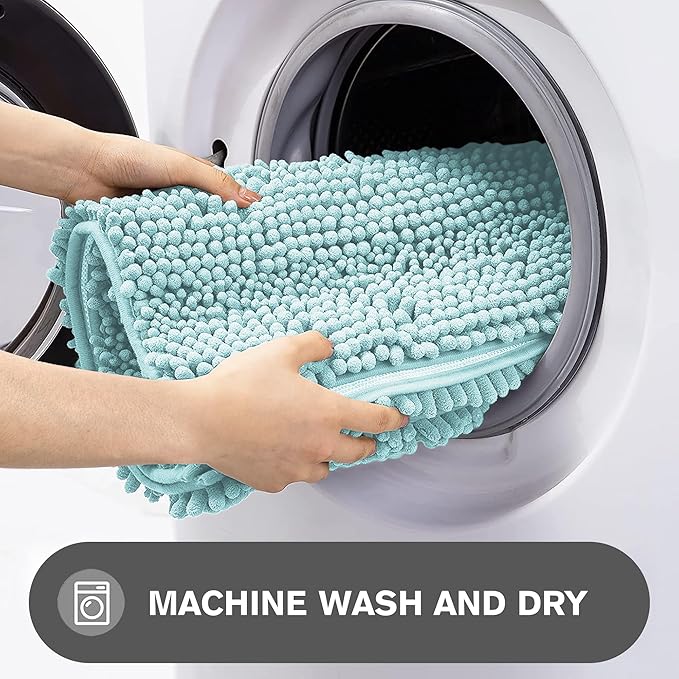 Aqua Bathroom Rugs – Absorbent and Washable Bath Mat, Non-Slip, Thick Soft Chenille Bath Rugs for Bathroom Floor, Shower, Sink - 26" x 44"