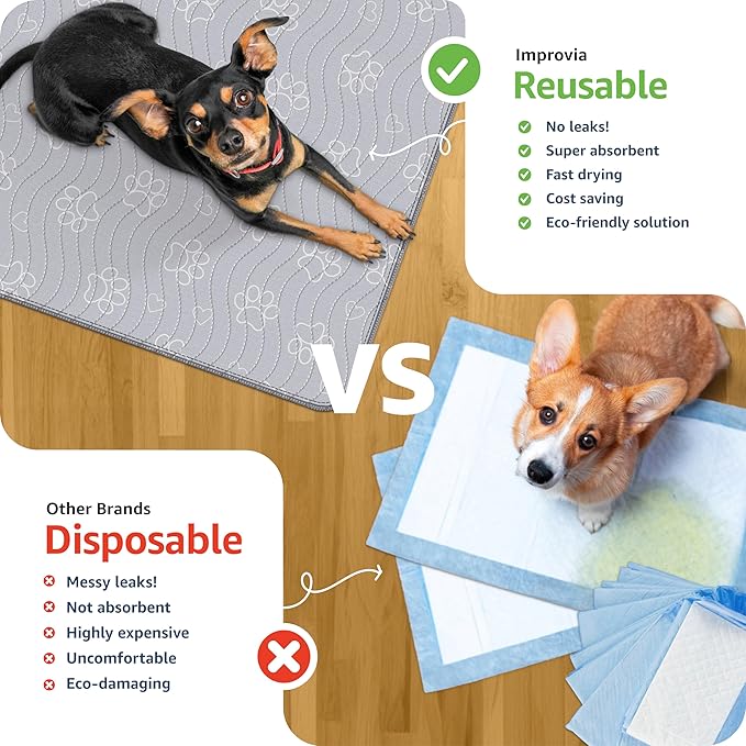 IMPROVIA® Reusable Puppy Pad – Waterproof, Extra-Absorbent, Washable Pee Pad for Dog Training, Whelping, & More – Protect Your Floors & Pet with Quick-Drying Potty Pad (Paws & Hearts, Medium 36"x41")