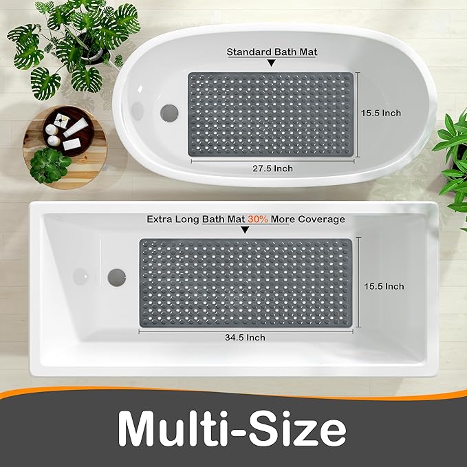Yimobra Bath Tub Mat Non Slip, 34.5"x15.5" Long Shower Mat, Machine Washable Bathmat with Drain Holes and Suction Cups, Soft on Feet, Bathroom Essentials, Dark Grey