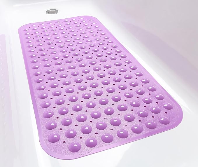 Large Non-Slip Bathtub & Shower Mat 31 inch x16 inch (Smooth/Non-Textured Tubs Only) Safe, Clean, Machine-Washable, Superior Grip&Drainage, Vinyl, Opaque Purple, Medium