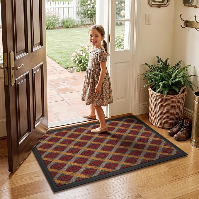 LUMI Front Door Mat 24x36, Low-Profile Non-Slip Welcome Mat for Indoor Outdoor, Stain & Fade Resistant Geometric Door Mat for Entryway Patio Porch, Weave-Rust