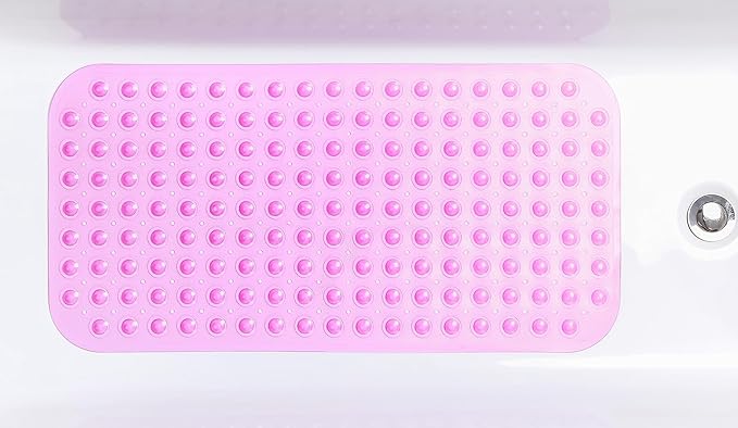 Large Non-Slip Bathtub & Shower Mat 31”x16” (Smooth/Non-Textured Tubs Only) Safe, Clean, Machine-Washable, Superior Grip&Drainage, Vinyl, Transparent Pink