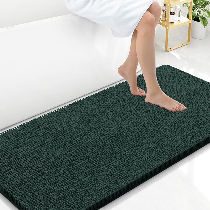 Arotive Bathroom Rugs 47x24, Extra Soft Absorbent Shaggy Chenille Bath Rugs, Machine Washable Rubber Backing Non-Slip Bath Mats for Bathroom Floor Tub and Shower, Home Decor Accessories,Blackish Green