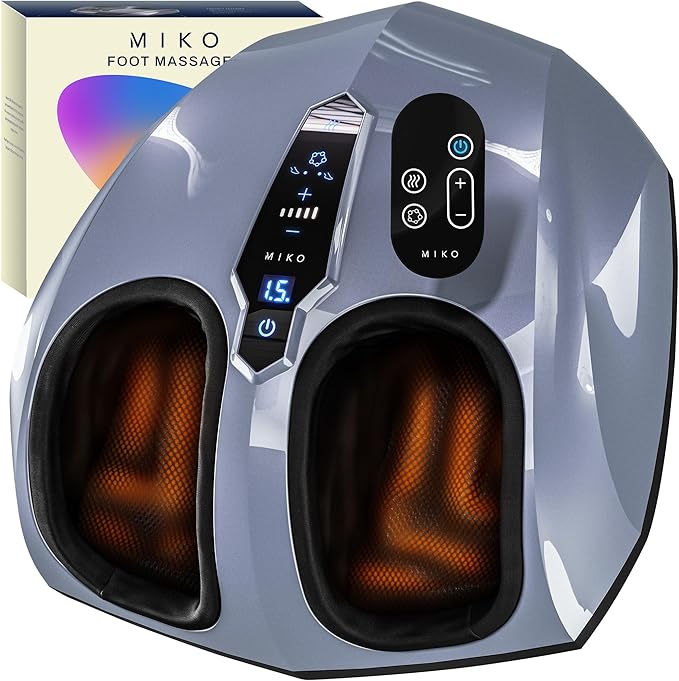 MIKO Foot Massager Machine - Deep Kneading, Shiatsu, Air Compression, and Heat Therapy - Plantar Fasciitis, Diabetics, Neuropathy, Fits Up to Men Size 12