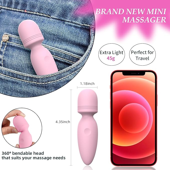 Fuwyiy Mini Massager Tools,Small Waterproof Cordless Handheld Massager with 10 Vibration Modes, Personal Handheld Massager for Back(Pink)