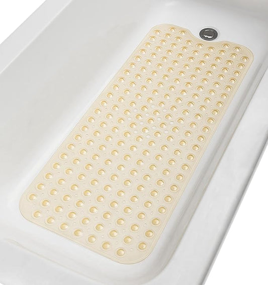 Extra-Long Non-Slip Bathtub & Shower Mat 39”x16” (Smooth/Non-Textured Tubs Only) Safe, Clean, Machine-Washable, Superior Grip&Drainage, Vinyl, Transparent Light Brown