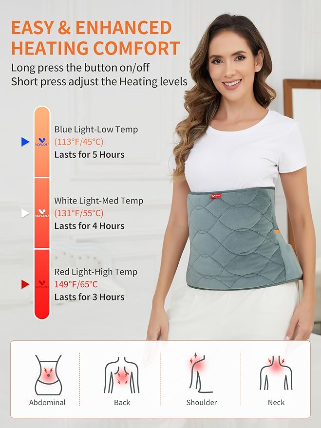 Vofuoti Portable Heating Pad, Electric Heat Pad with 10000mAh Battery and 3 Heat Settings, Cordless Heating Pad for Back, Abdomen, Rechargeable Outdoor Heated Pad for Women Men