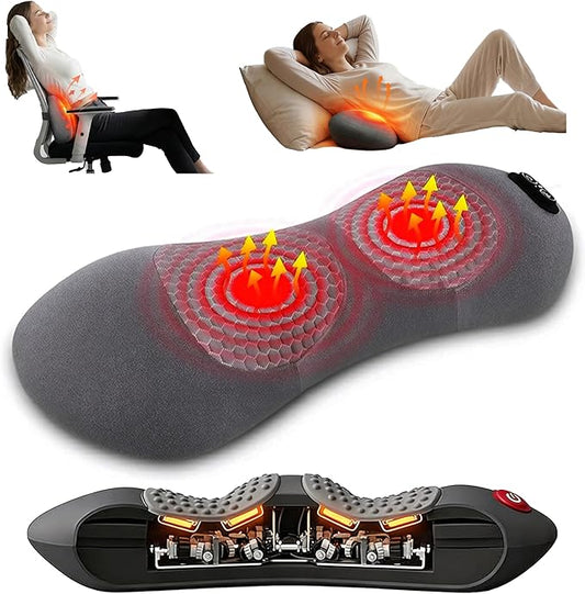 3 in 1 Lumbar Massage Pillow, Deep Kneading Back Massager for Pain Relief, Ergonomic Lumbar Support Cushion, for Home Office Car, Gift for Men Women Seniors