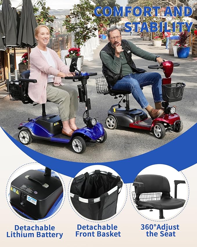 Mobility Scooter for Seniors/Adults, up to 300lbs Capacity, 4 Wheel Heavy Duty Mobility Scooters with 15 Miles 350W 5MPH，Front Basket, Adjustable Seat, LED Headlights