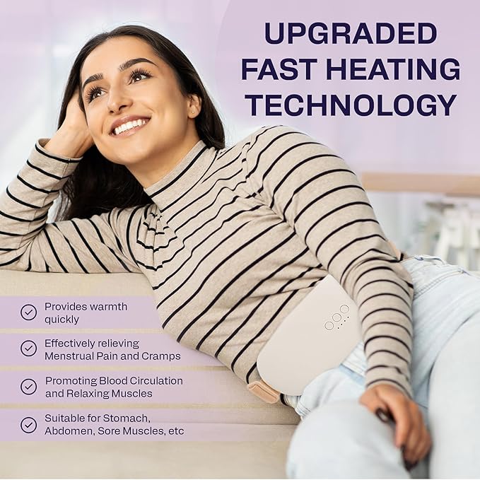 Heating Pad for Cramps | Period Heating Pad for Cramps, Cordless Menstrual Heating Pad with 4 Temperature Levels, 5 Vibration Settings, Portable, Fast Heating, Auto Shut-Off, Large Battery Capacity