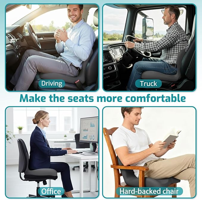 Memory Foam Seat Cushion,Office Chair Cushion with Lumbar Support for Back Pressure Relief, Car Seat Cushion with Adjustable Strap,Sciatica Pad Cushions for Car,Truck, Desk,Gaming Chair