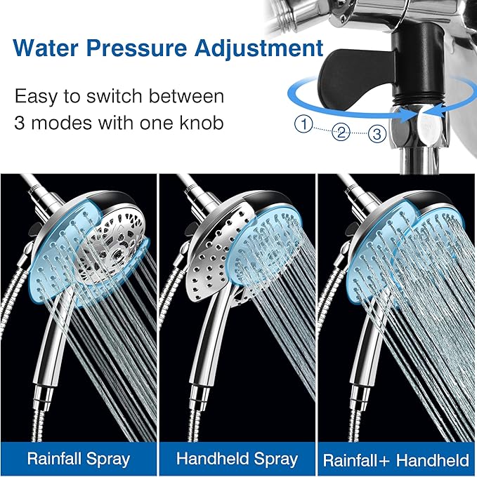 INAVAMZ Shower Heads with Handheld Spray Combo: 7.2" Rain Shower Head & Handheld Shower Head 2-IN-1 Shower Head with 60" Rotatable Stainless Steel Hose, Shower Trim Systems