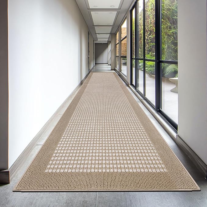Ileading Runner Rug for Hallways 2.6'x12' Heavy-Duty Durable Entryway Floor Mat with Non Slip Rubber Backing Low-Pile High Traffic Carpet Machine Washable Accent Rugs for Kitchen, Living Room(Beige)