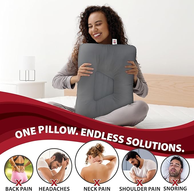 Core Products Tri-Core Cervical Support Pillow – Firm Orthopedic Neck Pillow for Pain Relief, Back and Side Sleepers – Ergonomic Contour Pillow – Assembled in USA, Midsize, Gray