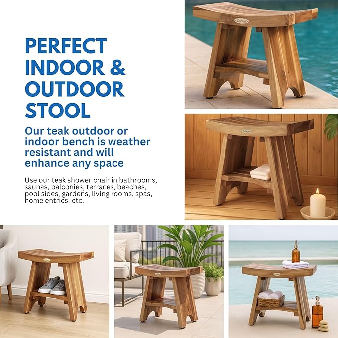 EcoDecors Serenity Teak Shower Bench,18 Inch, Natural Finish + Loveable 24 oz Teak Oil + Loveable 32 oz Teak Cleaner Spray Bottle