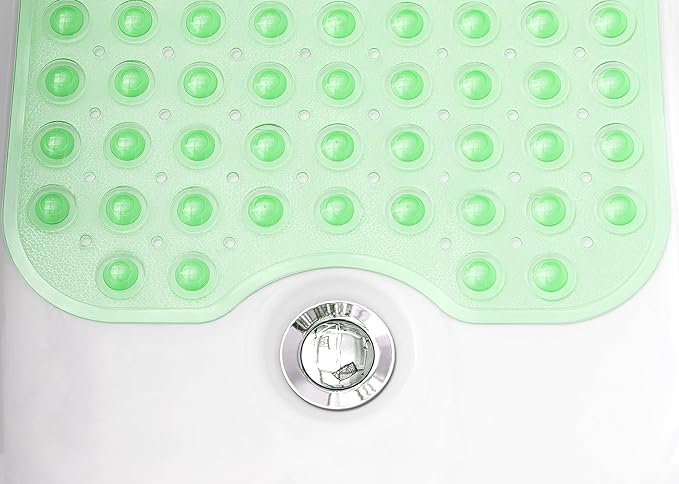 Extra-Long Non-Slip Bathtub & Shower Mat 39”x16” (Smooth/Non-Textured Tubs Only) Safe, Clean, Machine-Washable, Superior Grip&Drainage, Vinyl, Transparent Light Green