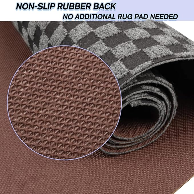 Custom Size Backed Non-Slip Area Rugs Runner, Easy Clean, Waterproof Runner Rugs for Hallway Entryway, Kitchen, Laundry, 4FT x 80FT, Gray Checkered