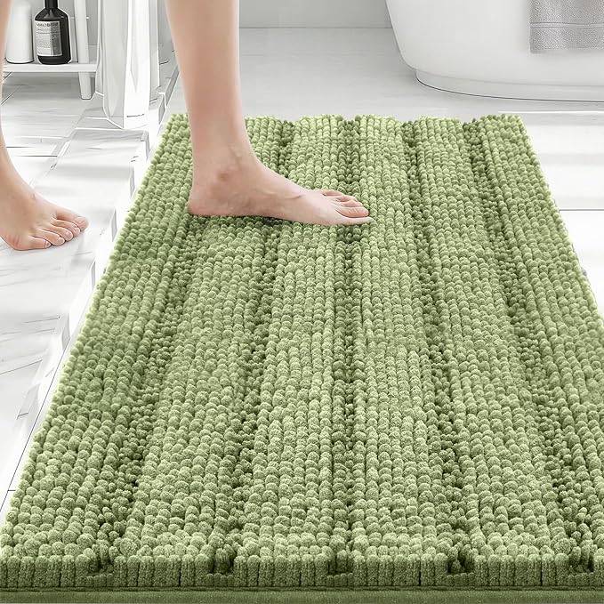 Bcoimo 30"×20" Chenille Bath Mat – Non-Slip with Backing Bath Rug Ultra-Absorbent and Machine Washable Bathroom Mat Quick-Dry Design. Ideal for Bathroom and Tub Areas