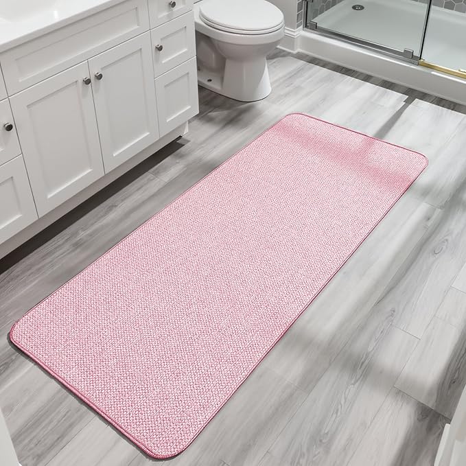 Bosap Bath Mat,Ultra Thin Bathroom Runner Rugs,Large Bath Mats for Bathroom,Quick Dry,Non-Slip,Machine Washable,Low Pile,Bath Rug,Shower Outside,Sink,Home Decor Accessories.Pink,2'x6'(24x72inch)