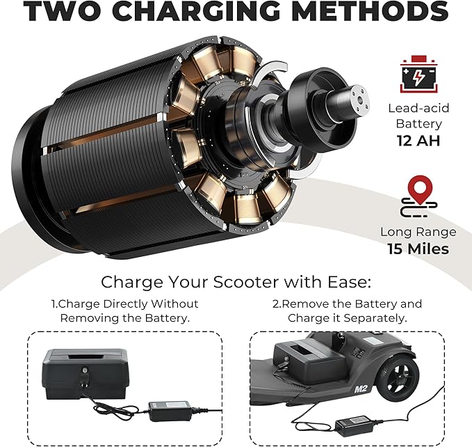 Metro Mobility 4 Wheel Powered Mobility Scooters, 330 lbs Capacity Mobility Scooters for Adults, Folding Mobility Scooter Lightweight, Electric Scooters for Seniors 15 Miles Range LED Light Black