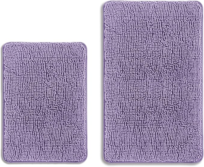 Lavender Bathroom Rugs Sets 2 Piece – Absorbent and Washable Bath Mat, Non-Slip, Thick Soft Chenille Bath Rugs for Bathroom Floor, Shower, Sink - 17" x 24"+20" x 32"