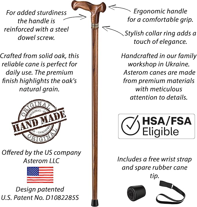 Asterom Handcrafted Canes for Men - Ergonomic, Stylish, Wooden Walking Cane for Men, Cool Walking Sticks for Seniors