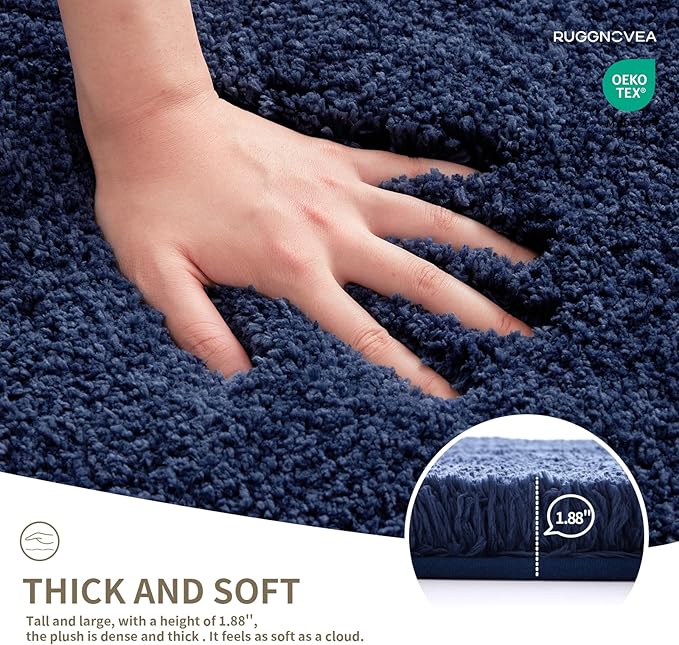 Bathroom Rugs Non Slip Washable 70x24, Ultra Thick Soft Microfiber Absorbent Bath Mats, High Density Foam Latex Non Slip Backing Bath Rugs, Fluffy Floor Carpet for Tub&Shower, Navy