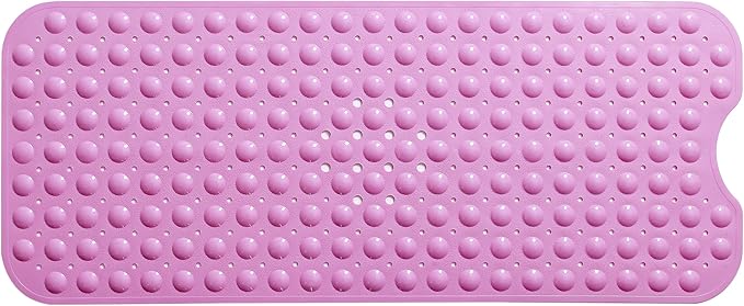 Extra-Long Non-Slip Bathtub & Shower Mat 39”x16” (Smooth/Non-Textured Tubs Only) Safe, Clean, Machine-Washable, Superior Grip&Drainage, Vinyl, Opaque Pink
