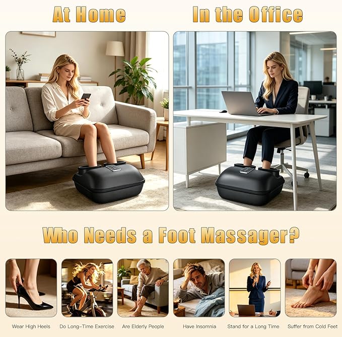 Foot Massager with Heat for Neuropathy, Deep Kneading Shiatsu Foot Massager for Plantar Fasciitis, Cordless Control, 6 Airbags 29 Nodes Deep Rolling, Gifts for Women Mom Men Dad Seniors