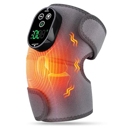 Cordless Heated Knee Massager with Vibration, FSA Eligible HSA Heated Knee Brace Wrap Heating Shoulder Brace for Knee Shoulder Elbow, Heating Pad with 6 Heating Levels, 3 Massage Modes & Timer (Grey)