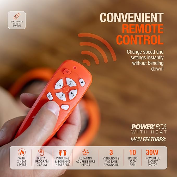 Powerfit Power Legs Electric Foot Massager Machine with Heat - Heated Foot Massager for Neuropathy Pain Circulation - Feet Massager for Pain Relief with Remote Control