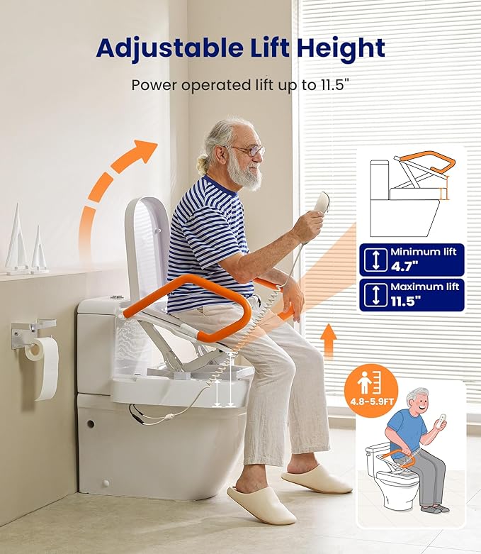 VOCIC Upgrade Electric Raised Toilet Seat, Rechargeable Powered Toilet Riser for Seniors, Elevated Toilet Seat with Handles, Toilet Lift Assist, Support to 330LBS, AX12 2.0