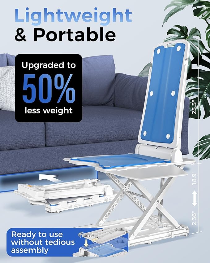 PPOLB Electric Chair Lift - Floor Lift for Elderly Falls, Support Up to 308 LB, IPX8 Waterproof Bath Lift, Foldable & Wireless Rechargeable Design, Quick-Rise Assist for Disabled