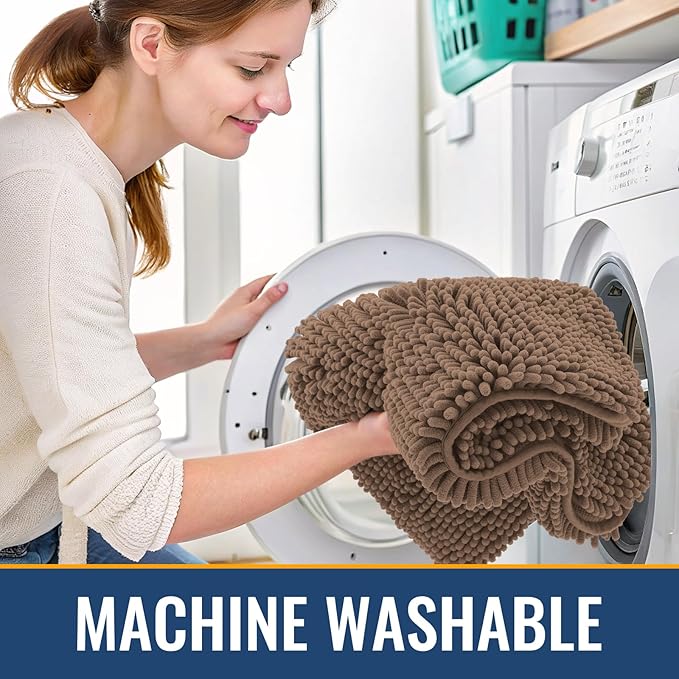 Arotive Bathroom Rugs 24x16, Extra Soft Absorbent Shaggy Chenille Bath Rugs, Machine Washable Rubber Backing Non-Slip Bath Mats for Bathroom Floor Tub and Shower, Home Decor Accessories, Mocha