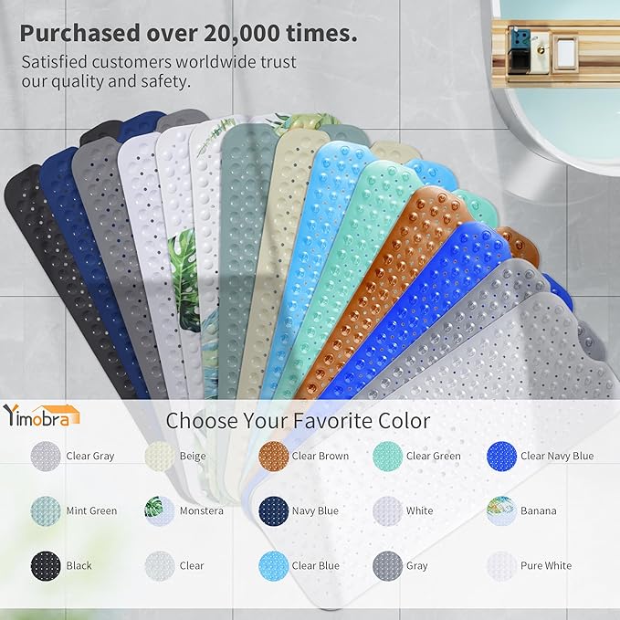 Yimobra Non Slip Bathtub Mat 40 x 16 Inch, Extra Long Shower Mat with Drain Holes, Machine Washable Baby Bath Mats, Strong Suction Cups for Bathroom Floor, Banana