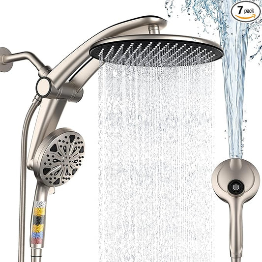 Shower Head with filtered Handheld High Pressure daul Shower Heads with Handheld Spray Combo and 10 Sprays Handheld Shower Head Detachable Shower head Built-in Magnetic Docking and Power Jets Nickel