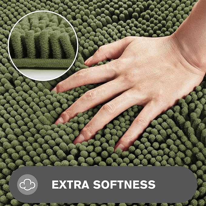 Small Bathroom Rug 12"x18" – Washable and Absorbent Bath Mat, Non Slip, Thick Soft Chenille Bath Rugs for Bathroom, Shower, Sink, Dog mat(Sage)