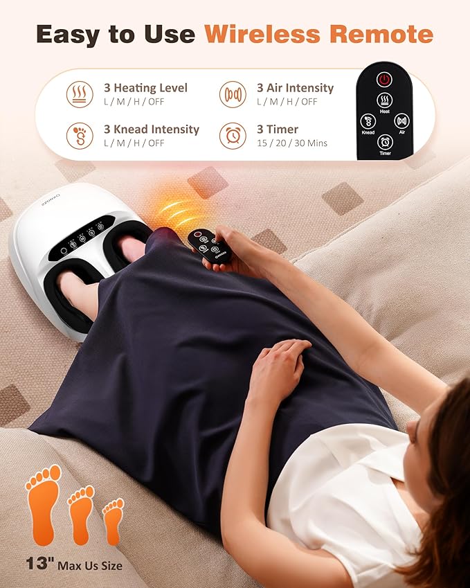 KNQZE Shiatsu Foot Massager with Heat, Compression, Deep Kneading Foot Massage for Plantar Fasciitis Relief, Remote Control, Multi Massage Modes, Auto Shut-Off Timer, FSA Eligible, White