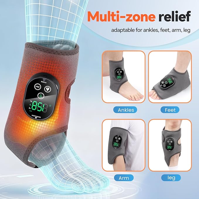 Cordless Foot Massager for Neuropathy, Foot and Ankle Massager, Ankle Heating Pad with Massage, 6 Heating, 3 Massage Modes&Timer, Gray