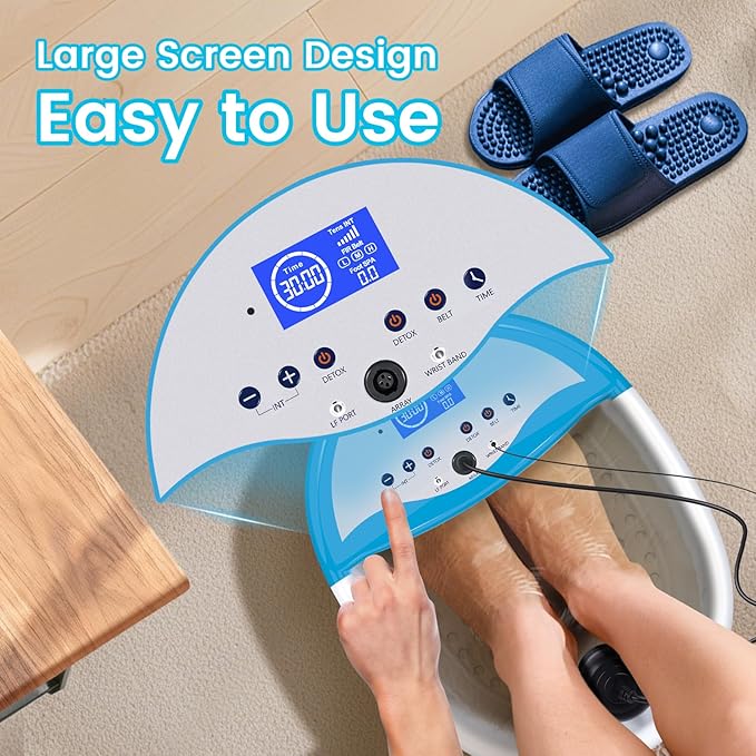 LeCuag Ionic Foot Bath Detox Machine, Foot Spa Bath for Home Use, Include Massager Slippers, Heat Waist Belt, Foot Spa Basin, 2 Ion Arrays & Accessories, Suitable for Seniors/Parents/Partner
