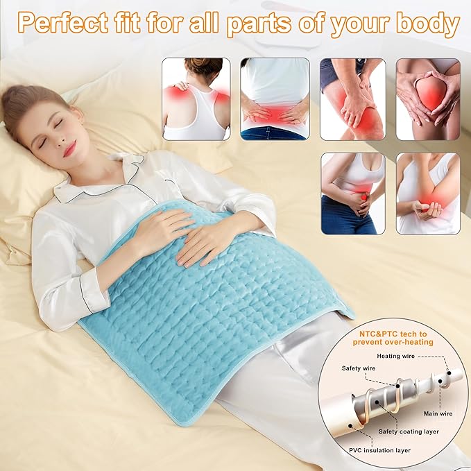 Deepsoon Heating Pad,Electric Heating Pads for Back,Neck,Moist Heating Pad for Abdomen Shoulder Knee Legs,Dry/Moist Heat&Auto Shut Off,Mother's Day Birthday for Men and Women,Light Blue,24x20 Inch