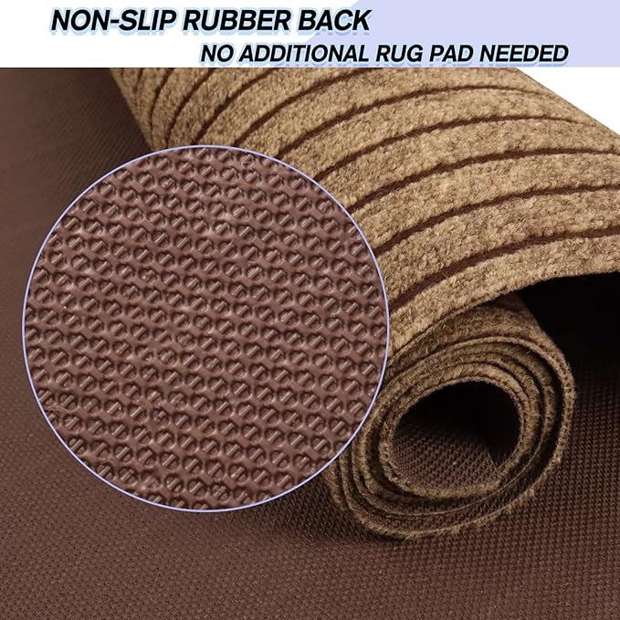 Custom Size Backed Non-Slip Area Rugs Runner, Easy Clean, Waterproof Runner Rugs for Hallway Entryway, Kitchen, Laundry, 4FT x 69FT, Brown Stripe