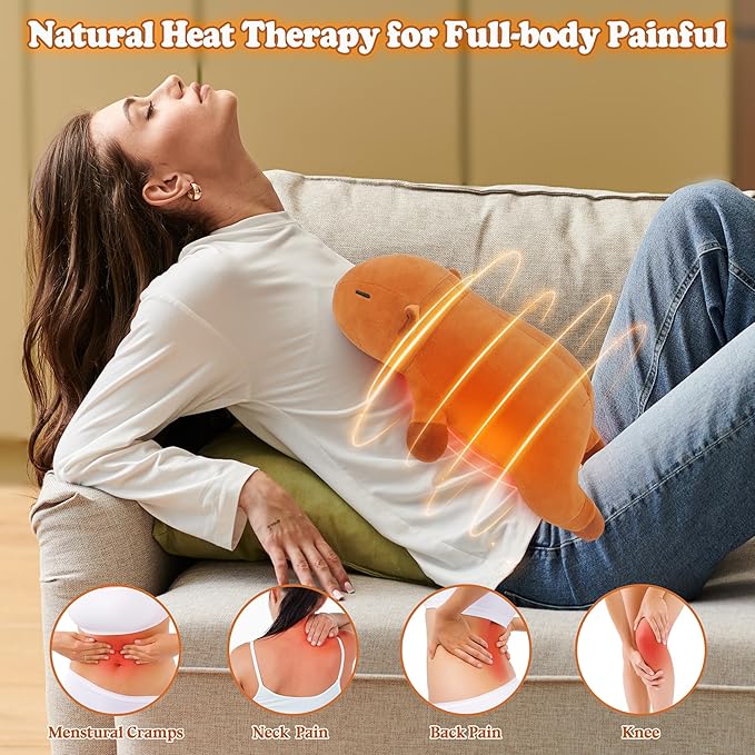14'' Capybara Heating Pad for Period Cramps, Capybara Plush with a Hot Soft Belly USB Powered, Menstrual Heating Pad Neck Shoulder Pain Relief, Birthday Gift for Daughter Wife Period Heating Pad