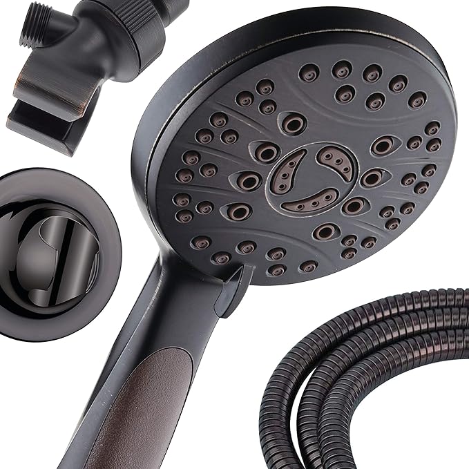 for California - High Pressure 6-setting Luxury Handheld Shower Head, 6 Ft Stainless Steel Hose, Anti Clog Jets, Anti Slip Grip, Top US Brand, Extra Wall Bracket - Brushed Nickel Finish
