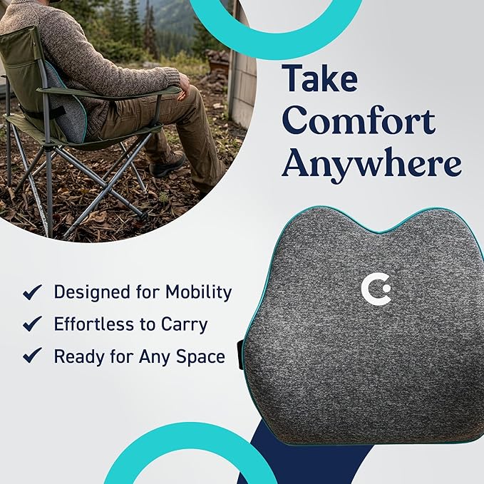 Cubii Cushii V2 Back Support Cushion for Lower Back Support, Lumbar Support Pillow with Contoured Design and Adjustable Strap for Office Chair, Desk Chair, Kitchen Chair and Couch