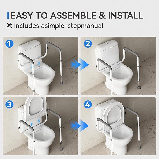 Loyoda Toilet Safety Rails Medical Steel Sturdy Toilet Handle Height-Adjustable Leg Provides Support for Seniors, Disabled and Pregnant Women