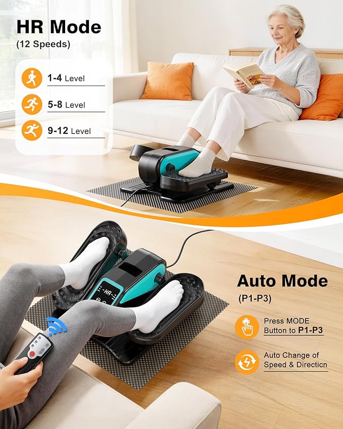 VIVURN® 023 Under Desk Elliptical Mini Electric Leg Exerciser for Senior, 12 Speeds RF Remote Display Monitor Non-Slip Mat, Quiet & Compact Seated Pedal Exerciser for Home Office Gift for Mom Dad