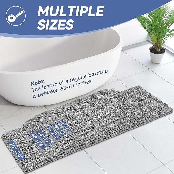 Bcoimo Large Bathroom Rug, Chenille Bath Mat with High Low Pile Design, Soft Absorbent Non Slip Bath Rug, Machine Washable Quick Dry Mat for Shower, Tub, Sink and Vanity