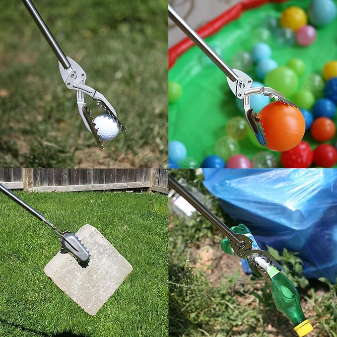 FTH All Stainless Steel Grabber Reacher Pickup Tool Heavy Duty Trash Picker Log BBQ Fireplace pits Snake Tongs
